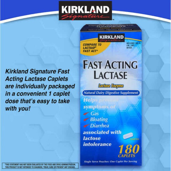 Kirkland Fast Acting Lactase Gas Bloating Diarrhea Lactose Intolerance