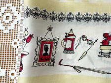Vintage Retro grand foulard bleu Design géométrique et Floral rouge et blanc - France