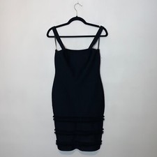 BCBGMAXAZRIA Little Black Fringe-Trimmed Knit Sheath Dress Size M