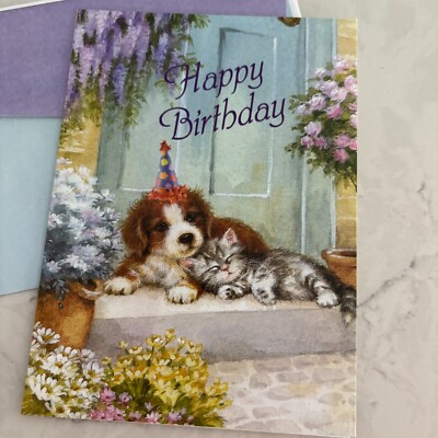 Cat & Dog Happy Birthday Card with Envelope Habitat Hope Greeting Collection
