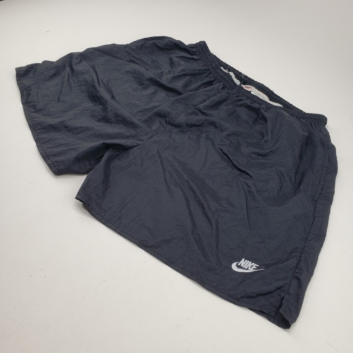 Vintage 90s White Tag Nike Swim Trunks Black Silver Mens Large