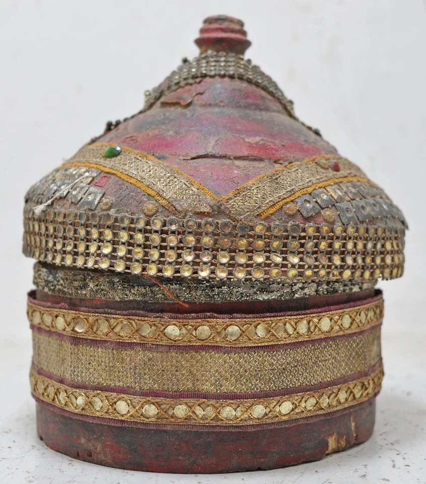 Antique Wooden Lacquer Painted Kum Kum Powder Tika Box Original Old Hand Carved - Image 3 of 4