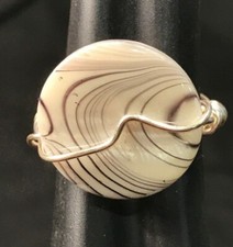 Handmade Black White Round Swirl Bead Non Tarnish Silver Wire Ring Size 8.75