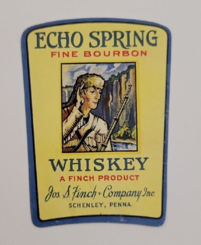 Echo Spring feiner Bourbon Whiskey Label Jos S Fink Destilling Co Inc Schenley PA - Bild 1 von 3
