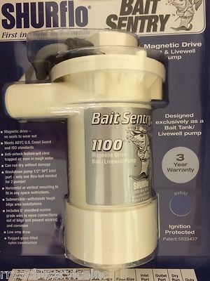 LIVEWELL BAIT SENTRY PUMP SHURFLO 1100GPH 275 1700021030 12V FISH