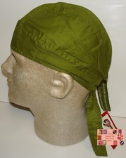 OLIVE GREEN FITTED BANDANA w/TIES Head Wrap Skull Cap DOO DO Du RAG DoRag