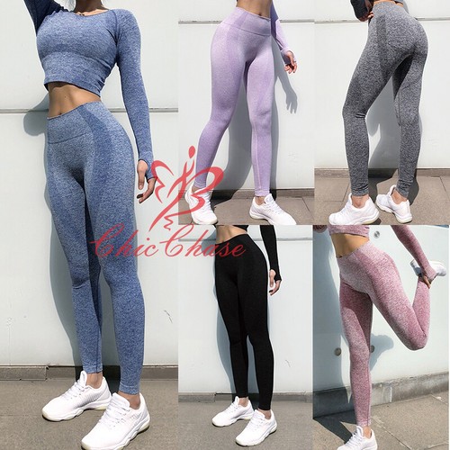 para mujer costuras torso recortado gimnasio contorno ropa yoga entrenamiento fitness eBay