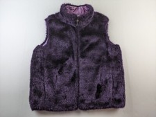 VTG Guess Jeans Reversible Vest Women M Purple Fuzzy Chambray Full Zip FLAW