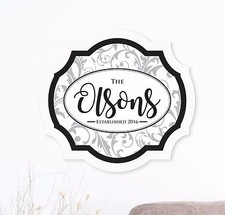 Personalized Printed Wood Family Name Sign With Date  Scroll Design 18x20