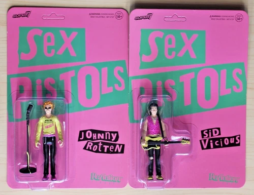 Super7 Sex Pistols Sid Vicious & Johnny Rotten 3.75" ReAction Figures Unpunched