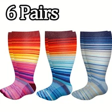 6 Pairs Plus Size Compression Socks 20-30 mmhg for Men Women Wide Calf 2XL-4XL