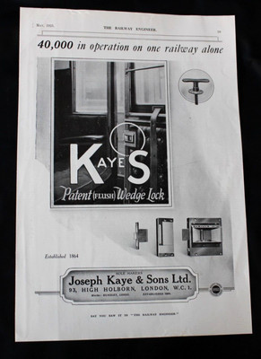 1923 Druckanzeige ''JOSEPH KAYE, LONDON BÜNDIGE KEILSCHLÖSSER'' 12'' x 8''