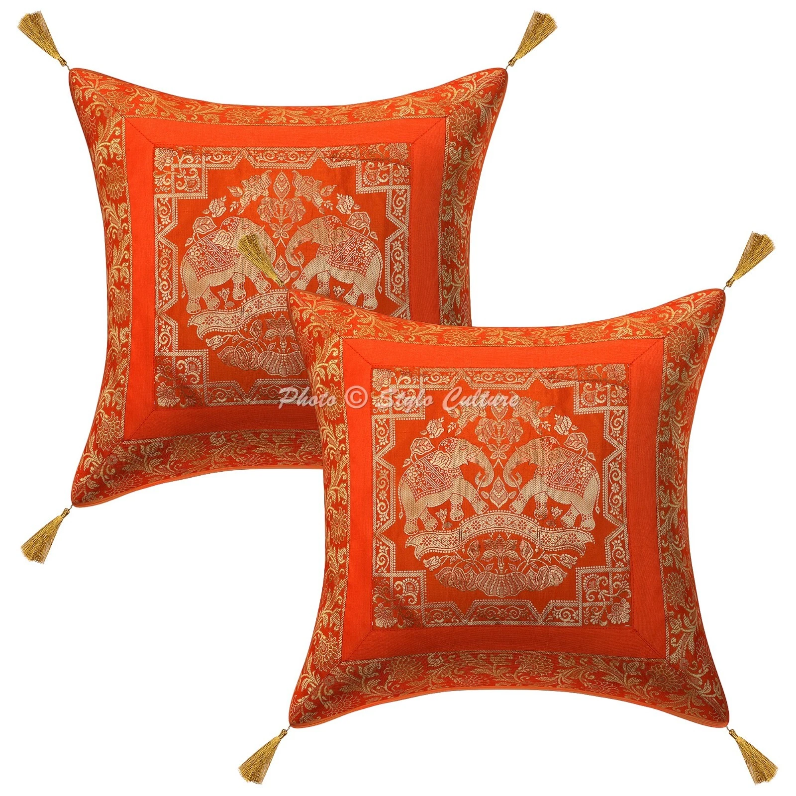 Pillow Cover Boho Brocade Jacquard Decor Car Sofa Cushion Case 18 x 18 in
