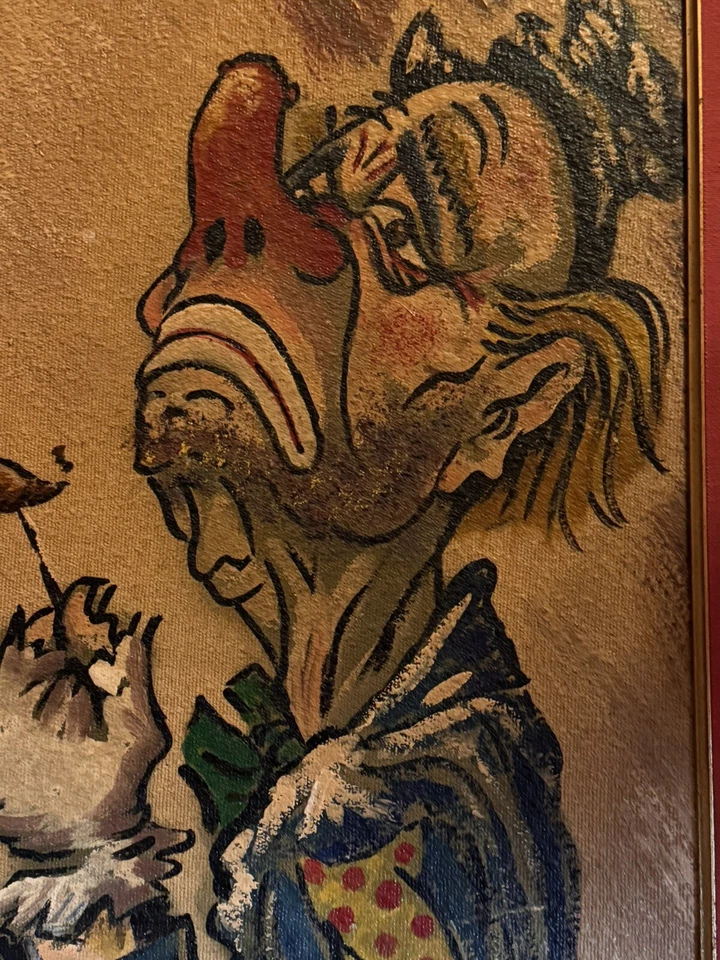 Caricatura de payaso vagabundo circo “Emmett Kelly” - óleo sobre lienzo - artista desconocido Foto 4 de 4