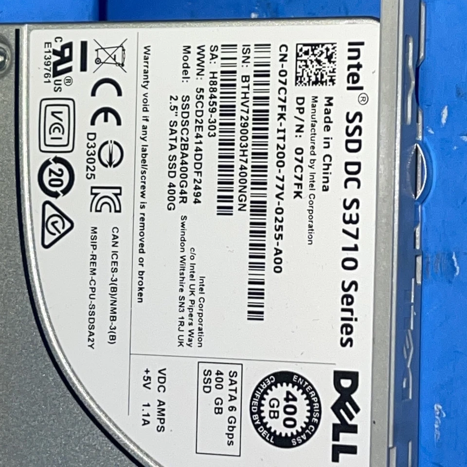 7C7FK Dell 400GB MLC SATA 6G 2.5'' SSD 07C7FK SSDSC2BA400G4R w/ 3.5" Tray - Image 2 of 4