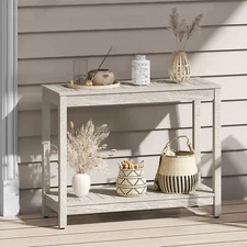 38"- 48" Patio Console Table Poly Wood Buffet w/ Storage Shelves Adjustable Feet
