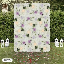 3D Flower Wall Panel-12pcs Artificial Flower Wall Background Silk Rose Wedding