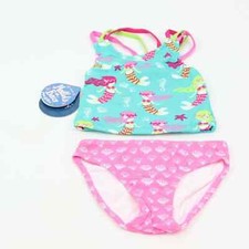 Hatley Girls Sweet Mermaid Sporty Tankini Set Blue Pink Strappy Swimsuit 3 New