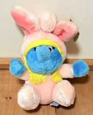 Smurfette Pink Easter Smurf Bunny Plush 7" Costume Wallace Berrie Vtg 1983 Korea