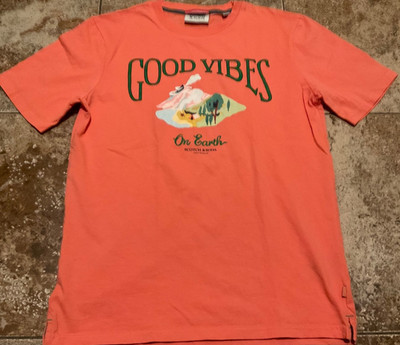 SCOTCH AND SODA AMSTERDAM GRAPHIC T-SHIRT GOOD VIBES ( MENS M ) CORAL PREOWNED