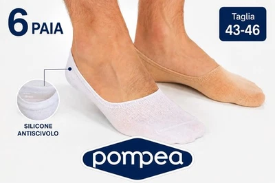 6 Paia Salvapiede fantasmino Uomo POMPEA Cotone con Silicone 43-46 Bianco o Skin - Immagine 1 di 2