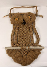 Vintage 1970's Macrame Owl Hanging Wall Art Mid Century Boho MCM 20 tall