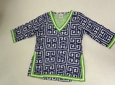 Gretchen Scott Little Girls Size 10/12 Blue White Tunic Swimsuit Cover Up Cotton