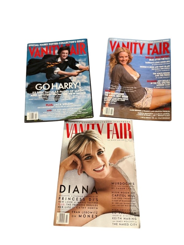 Vanity Fair Magazine Lot Of 3 Featuring Harry Potter Princess Diana Drew Barrymo