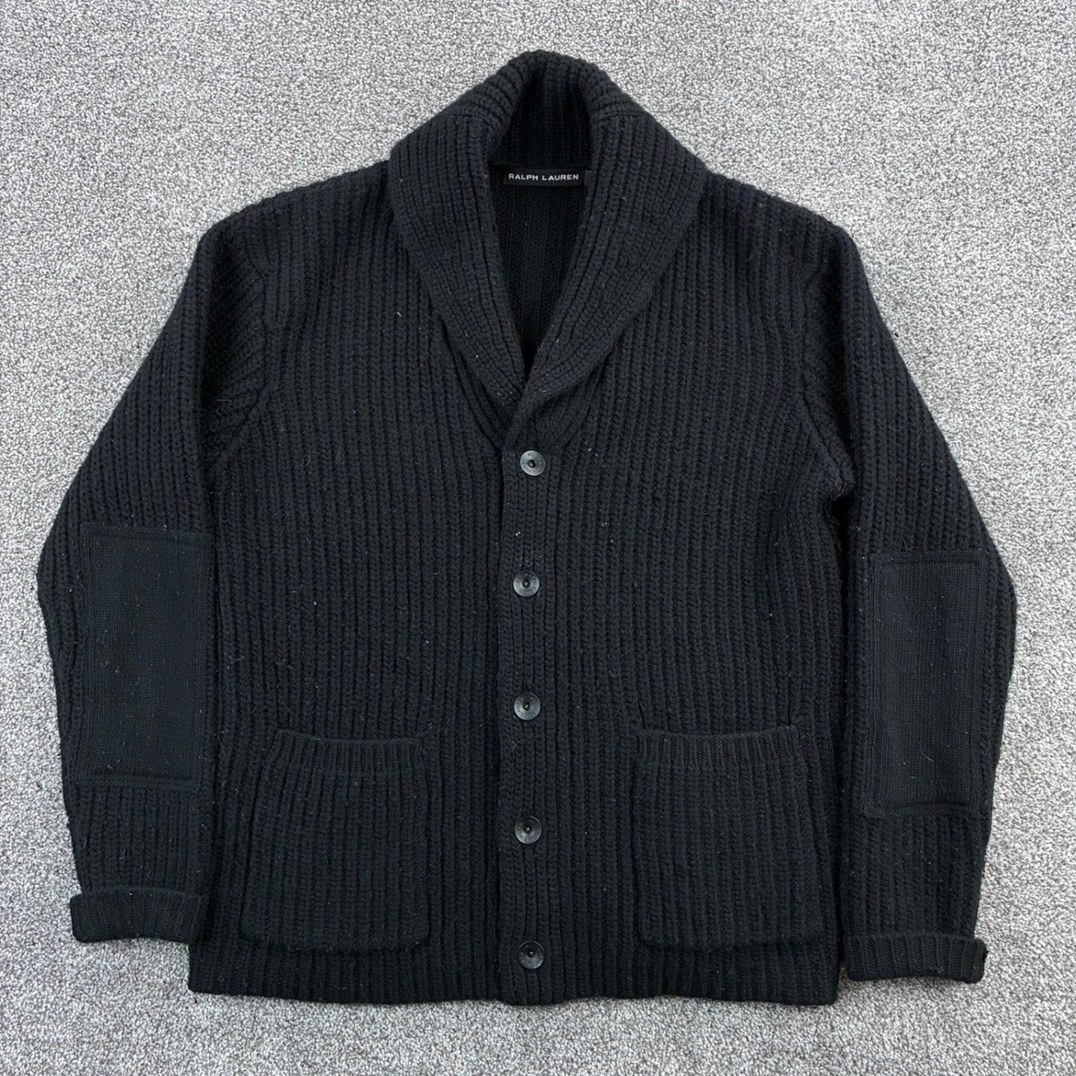 Ralph Lauren Cardigan Sweater Mens L Black Label Shawl Collar Wool
