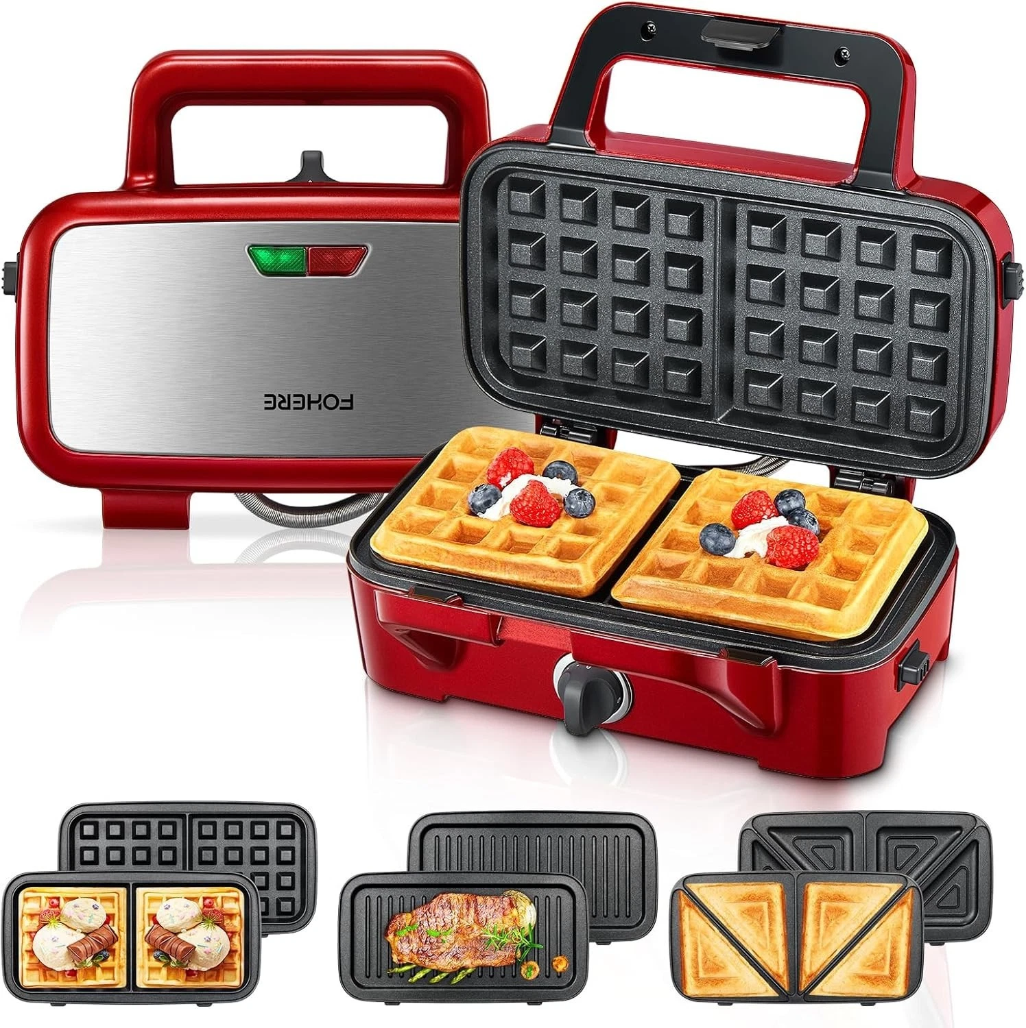 Waffle Maker 3 in 1 Sandwich Maker 1200W Panini Press With Removable Plates
