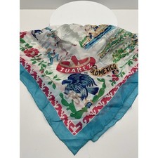 VINTAGE "NEW" 1950's "Juarez" Hand-Rolled Silk Rayon Scarf 31" x 31" - Blue
