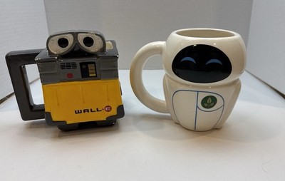 Rare Disney Pixar WALL-E & EVE Collectible Ceramic Mug Set 2018 , used, READ