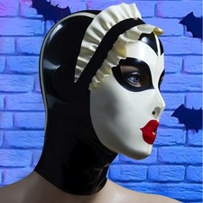 Latex Hood Drama Headgear Maid Rubber Mask Cosplay Back Zipper Fetish ClubWear