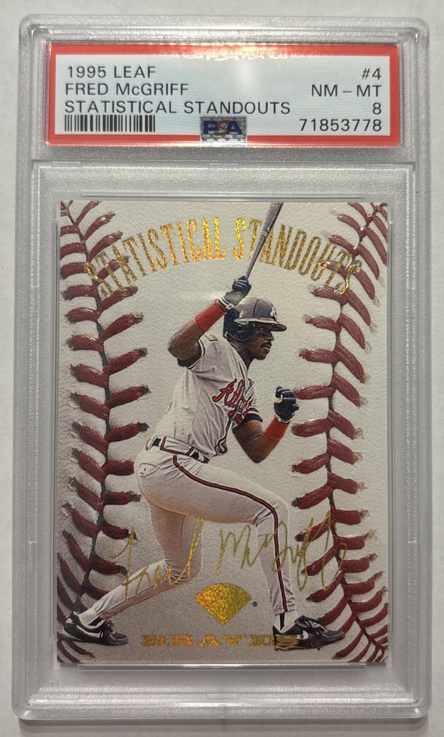 Fred McGriff #4 Baseball Cards 1995 Leaf Statistical Standouts trading card — raw and PSA graded price guide