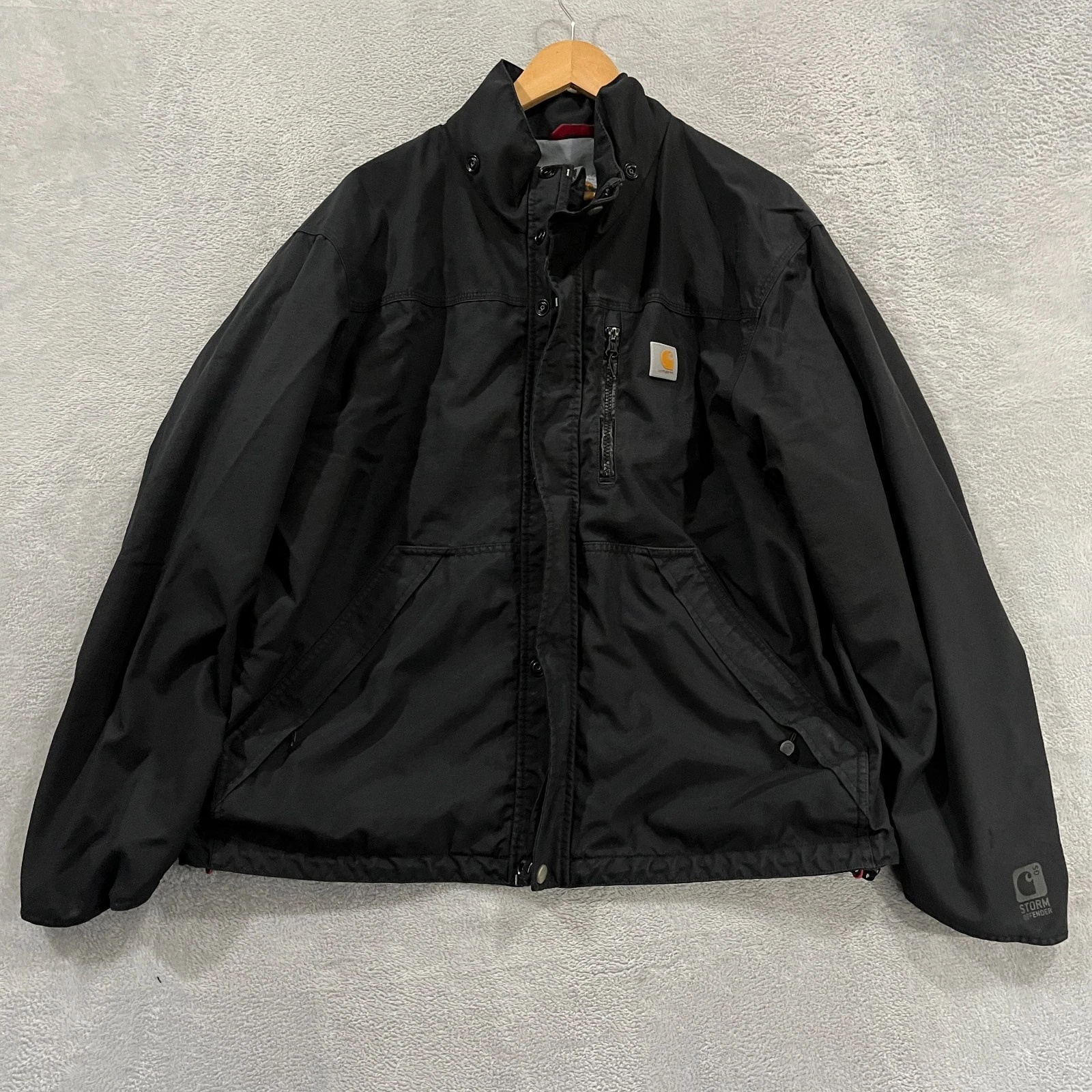 Carhartt Mens J162 Shoreline Storm Defender Jacket Large Black Hooded Work Coat