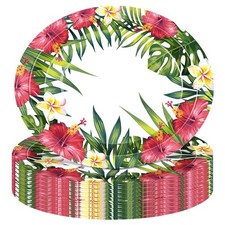 100 Pcs Hawaiian Luau Party Oval Plates Tropical Aloha Floral Party Supplies ...