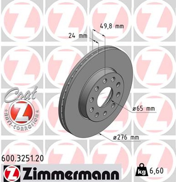 2X Bremsscheibe Coat Z Zimmermann 600.3251.20 FüR VW Golf Audi Skoda Seat A3 ST-image