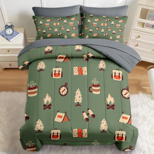 7 Pcs Comforter Set Queen Size, RV Camping Camper Vintage Bedding Set for Kids a