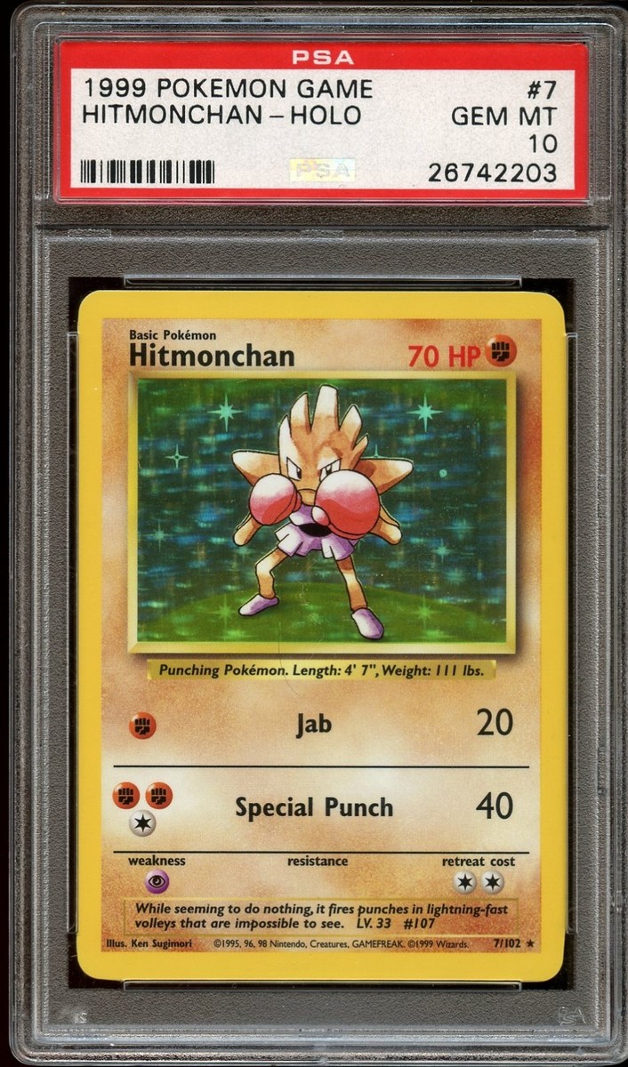 PSA 10 GEM MINT Hitmonchan 7/102 HOLO RARE Base Set Pokemon Card