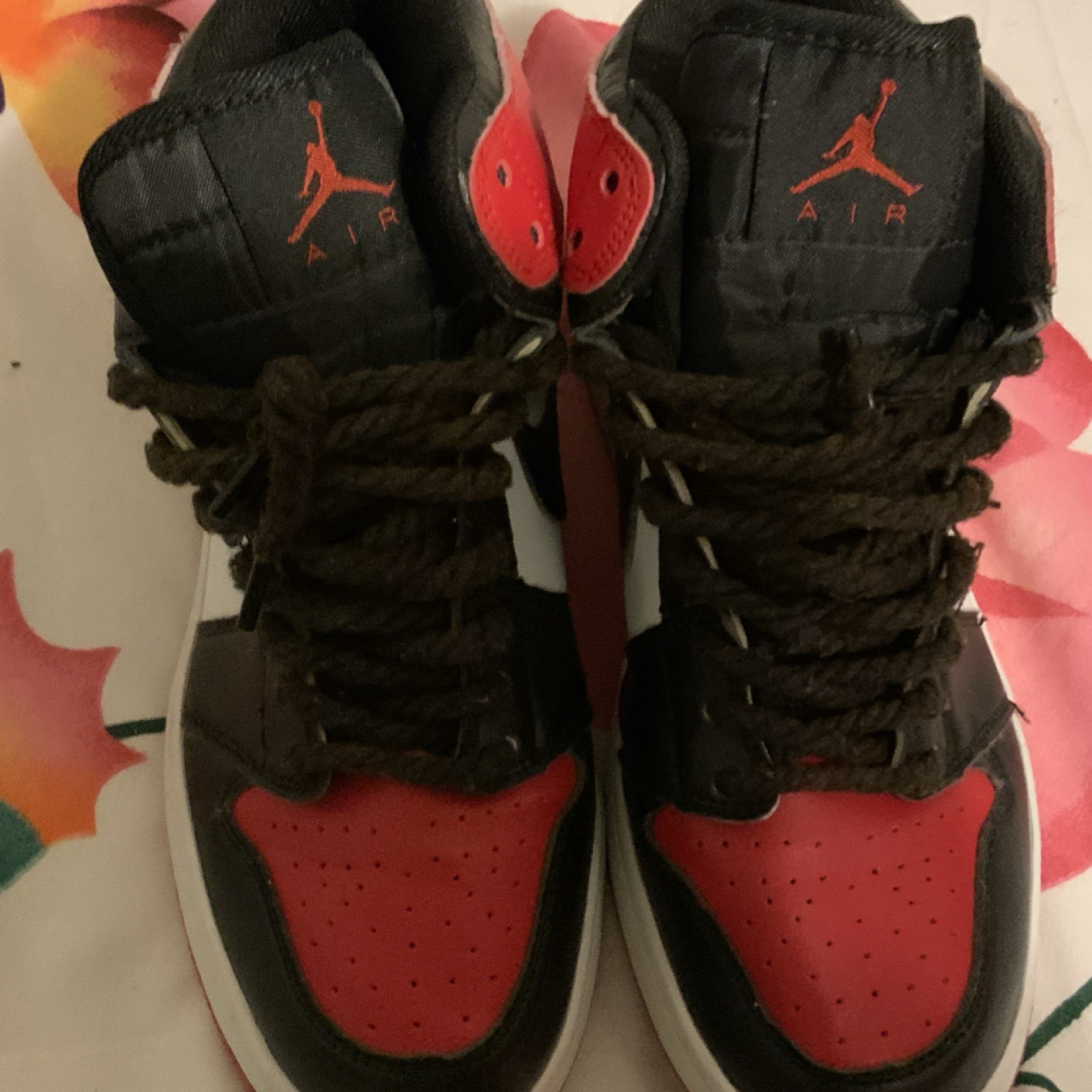 Jordan Air Jordan 1 High Top Retro Black Red White Leather Men's Sneakers
