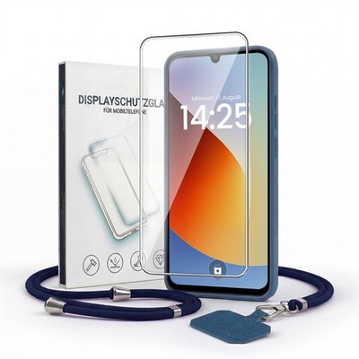 Handy Hülle für Xiaomi Redmi A7 Pro Handykette Band Kordel Case Blau 9H Glas