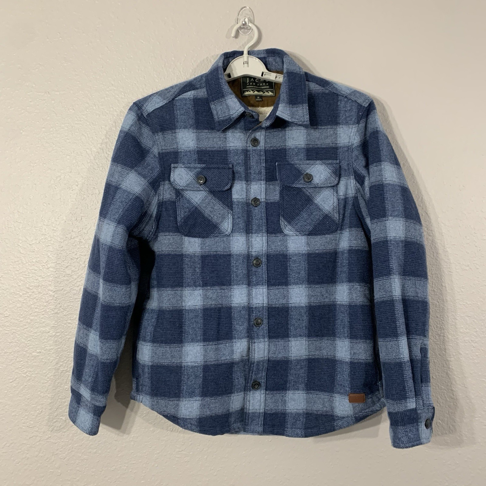 Jachs New York Jacket Shacket Mens Medium Blue Plaid Wool Blend Sherpa Lined