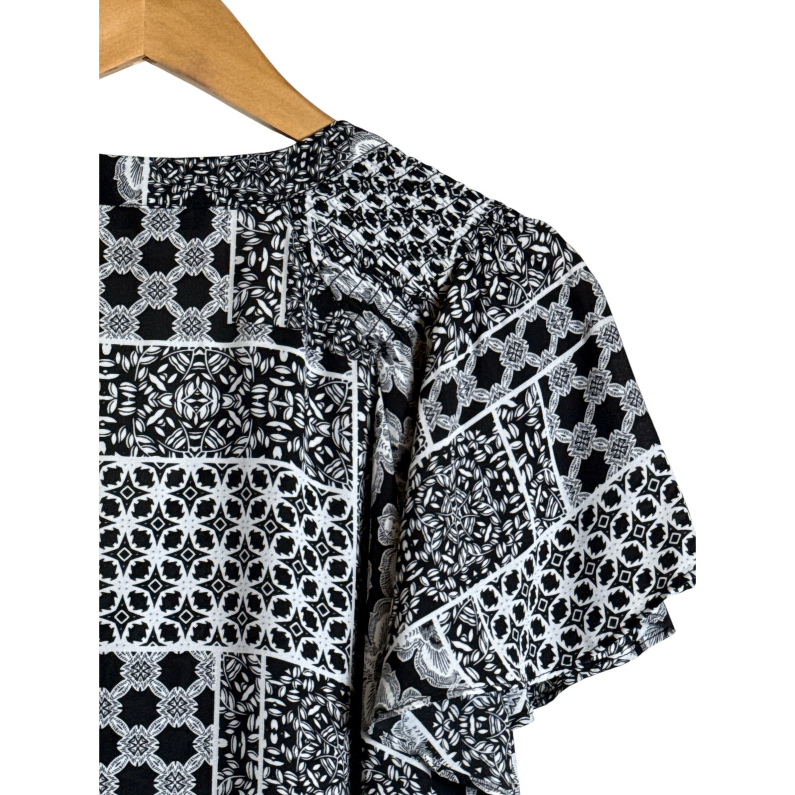 Rose + Olive Black White Patchwork Print Blouse S… - image 6