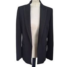 Amanda Wakeley Dark Navy Black Lapel Horizon Fitted Tuxedo Blazer Jacket UK10