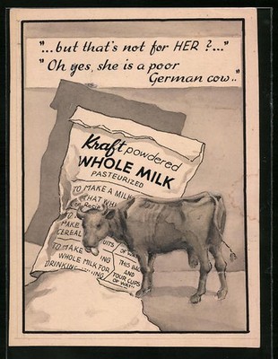 Handzeichnung Kraft powered Whole Milk, mit montierter Kuh, Reklame 