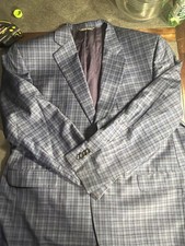 Jack Victor Sport Coat Blazer Mens 50r Black Blue Plaid Wool Suit Jacket Casual