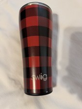 Swig Stainless Steel Travel Mug Red Black Buffalo Plaid 32oz Tumbler