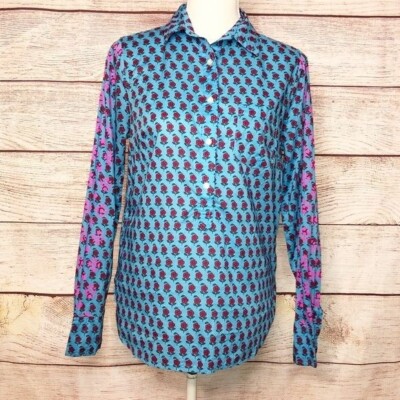 J. Crew Classic Popover Shirt Layered Block Print Floral Button Down Top
