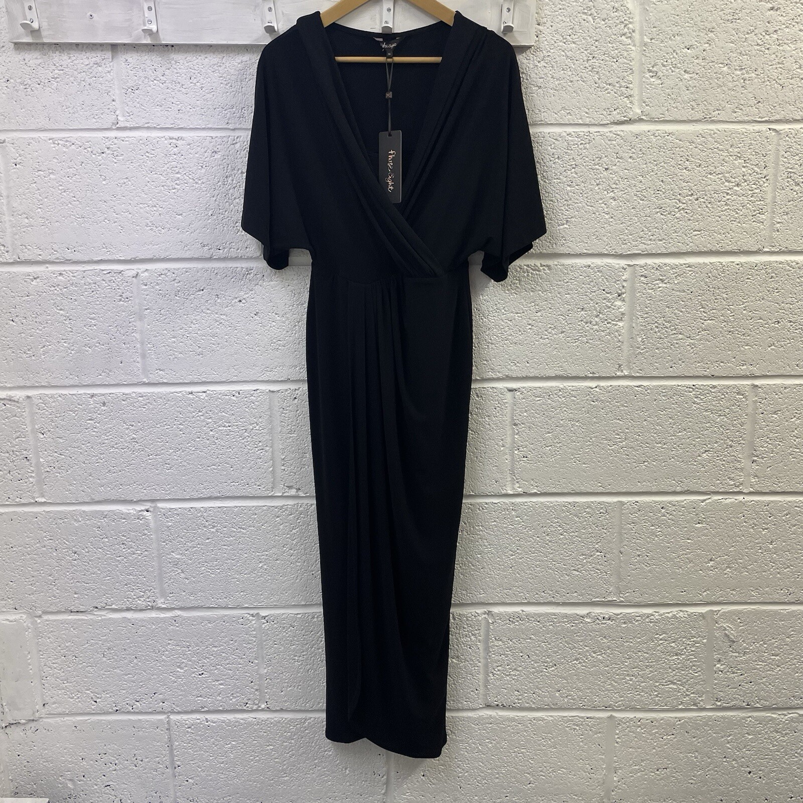BNWT Phase Eight Black Kimono Sleeve Wrap Across Maxi Dress UK 10