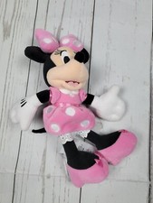 Disney Minnie Mouse 10" Plush Stuffed Beanie Toy Pink Polka Dot Dress  Bow 